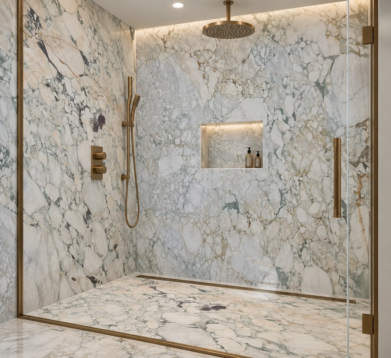 Arabescato Verde shower suite application